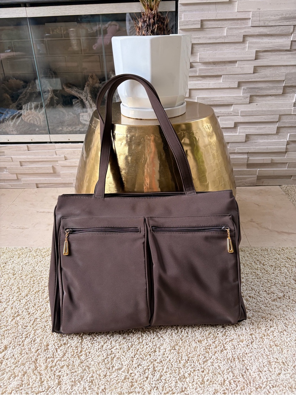 Preview Collection Brown Tote with Gold Key Clip